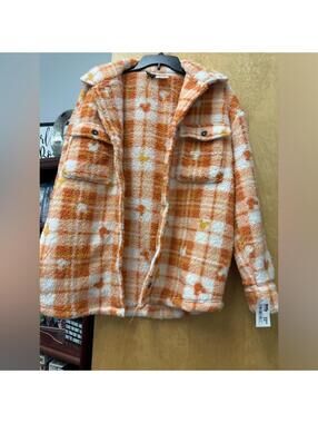 Mickey Mouse Orange and White Plaid Sherpa Jacket - Size Small